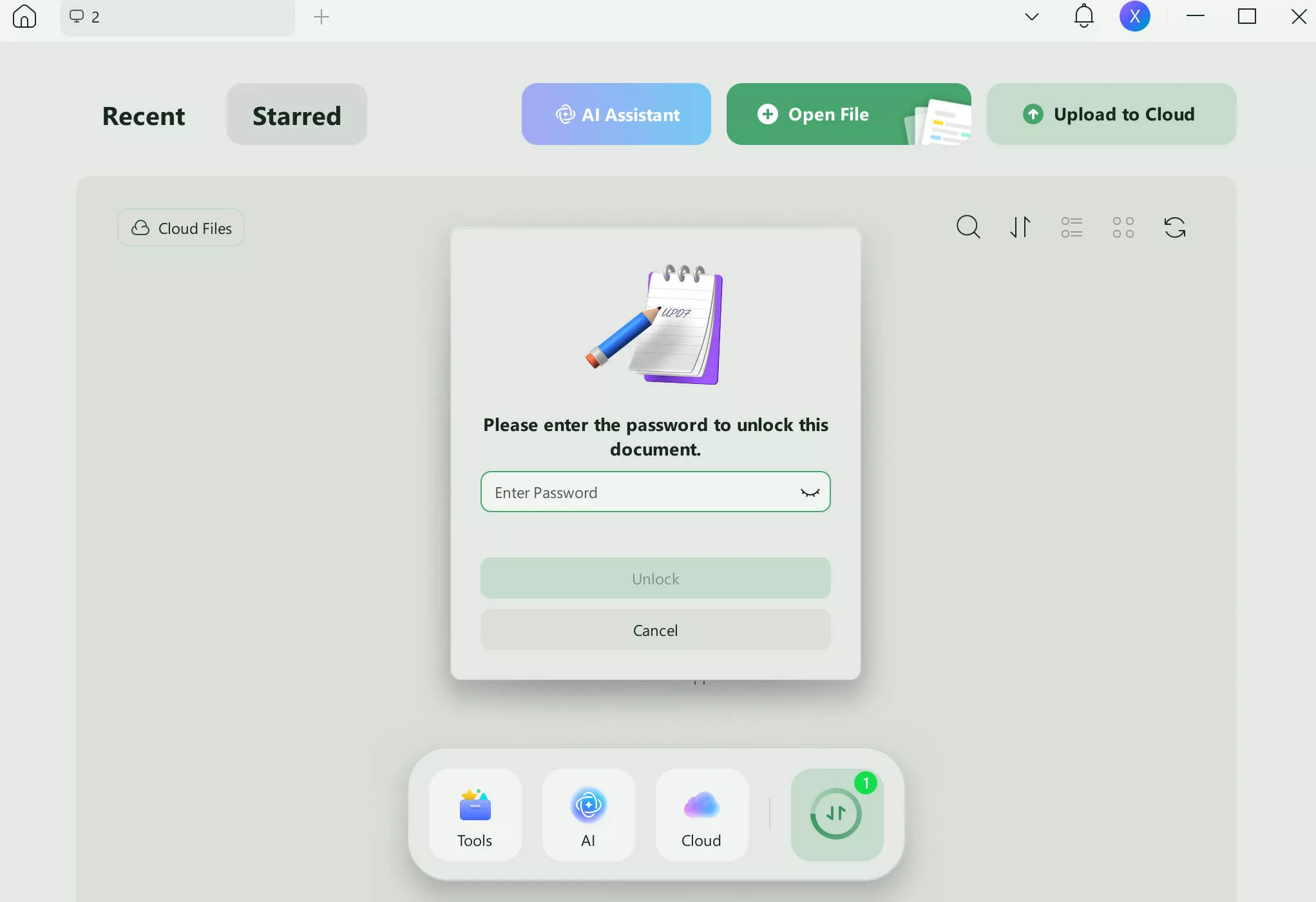 enter commonly used password to open pdf with updf