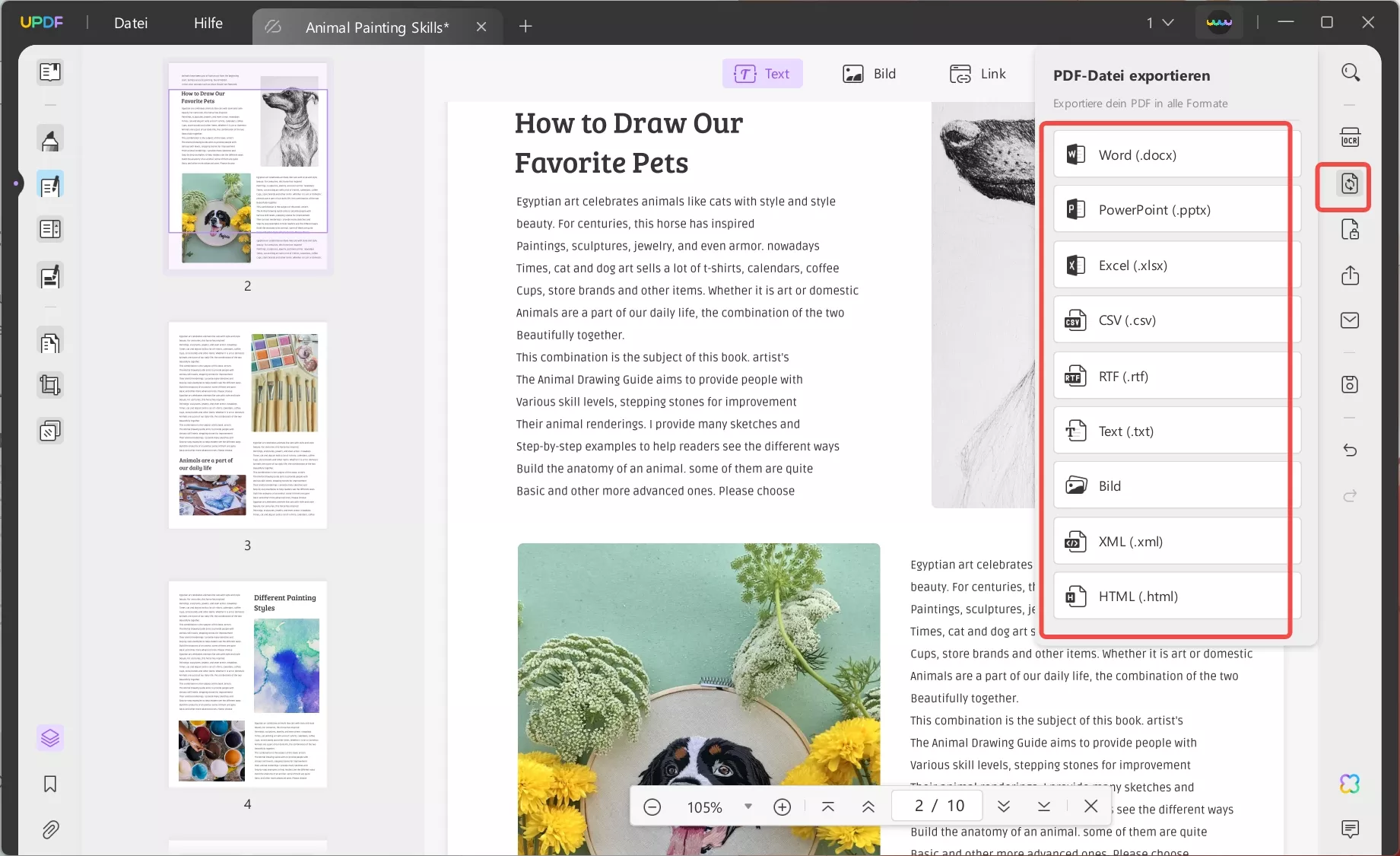 "PDF exportieren" wählen