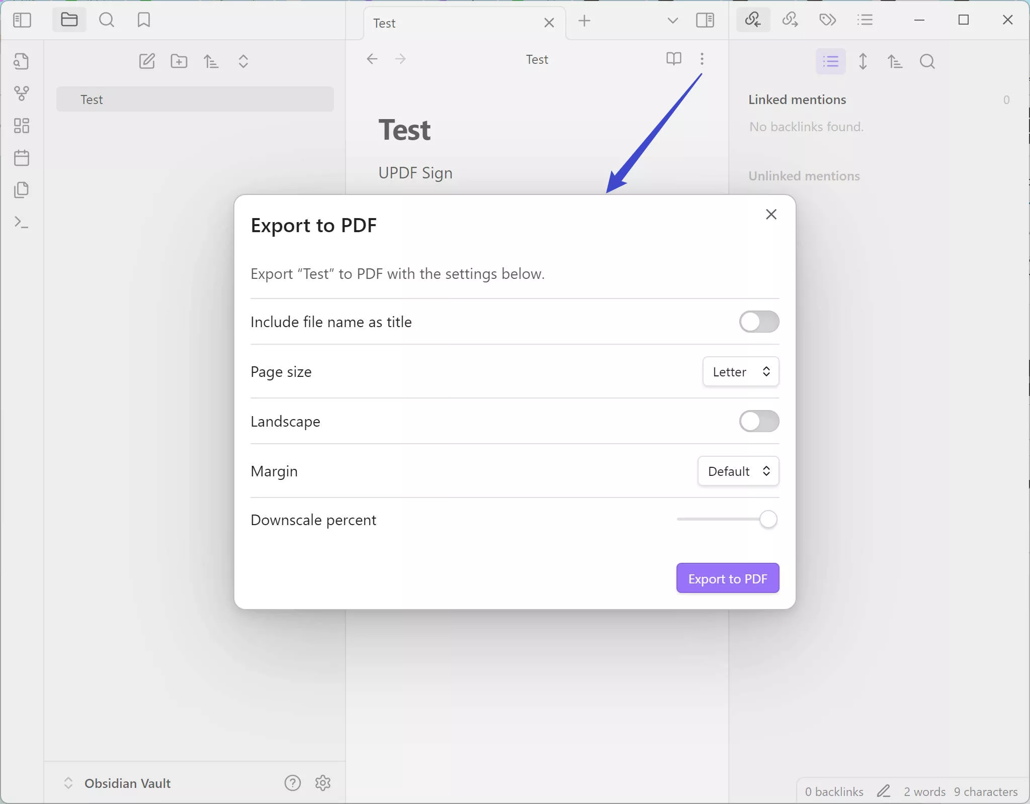 Obsidiaan exporteren naar PDF