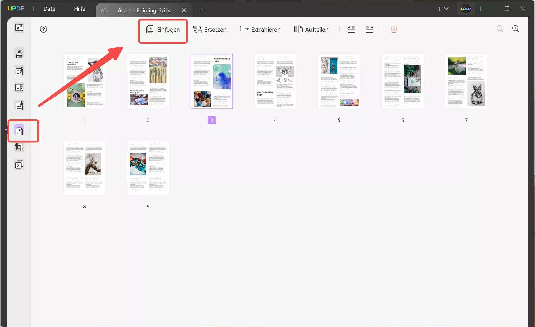 Klicken Sie auf „Einfügen“ und wählen Sie in UPDF-Fenstern die Option „Aus Datei einfügen“ aus.