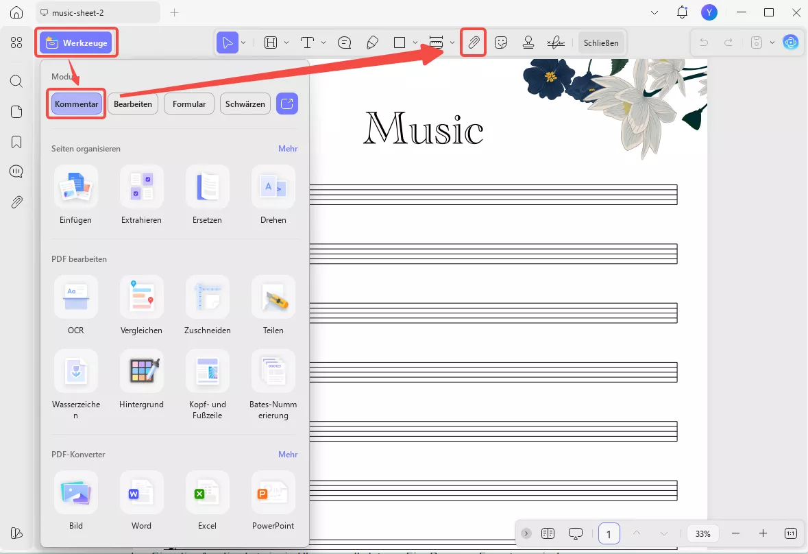 Audio zu PDF hinzufügen updf