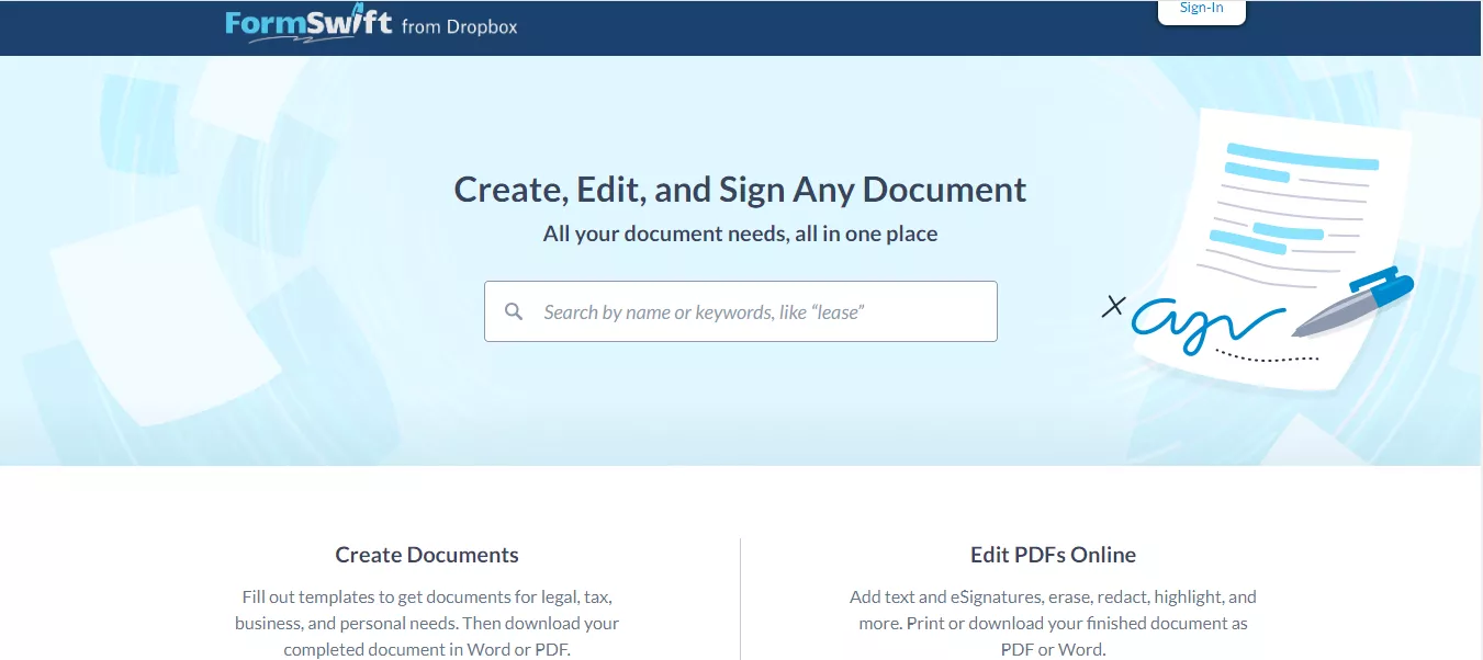 Main Interface of Formswift Website