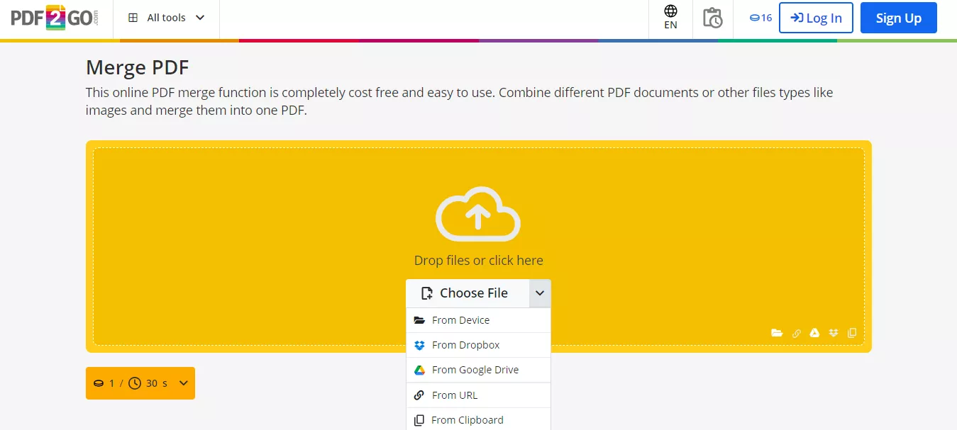 Merge PDF with PDF2Go
