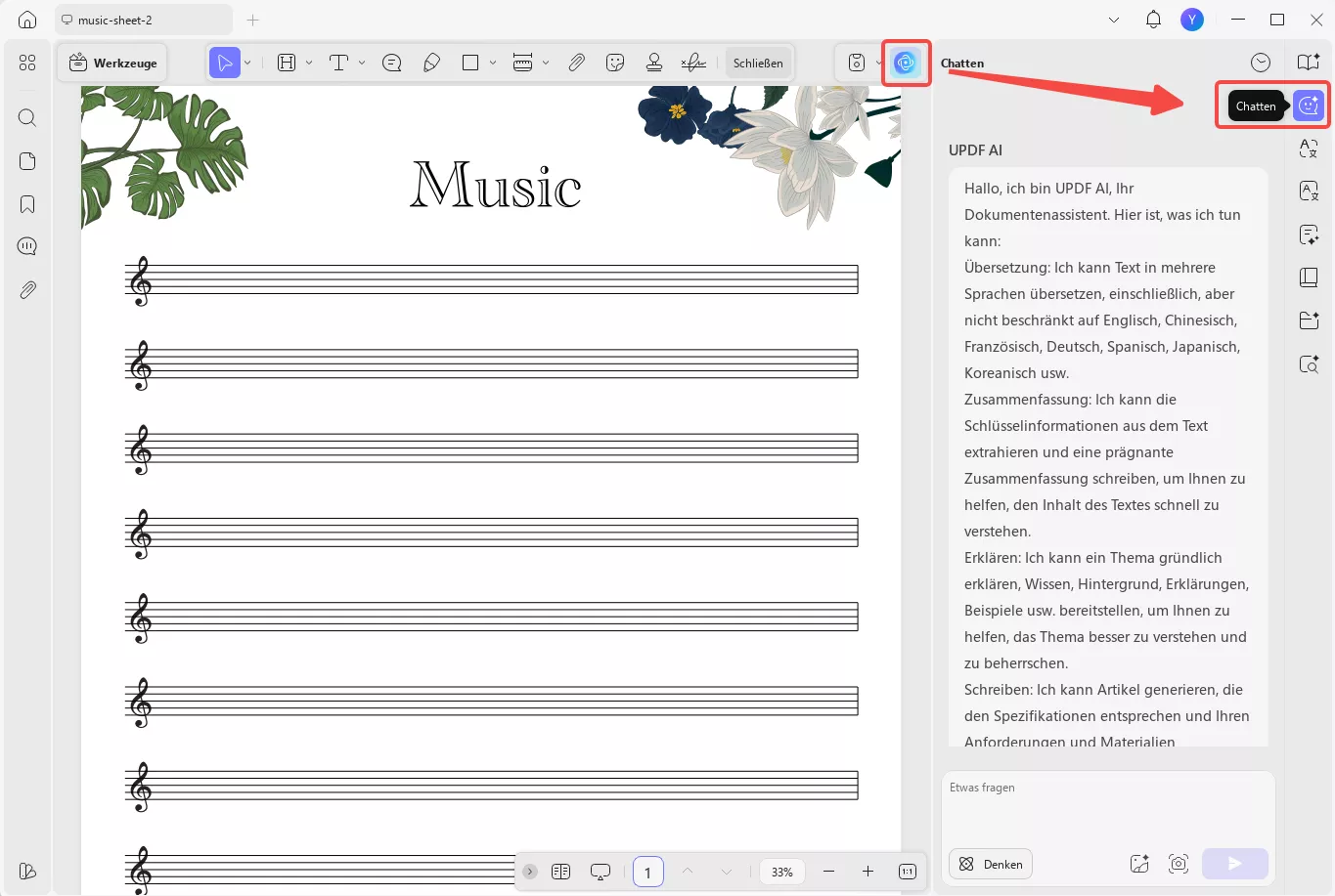 Notenblätter aus PDF abspielen updf