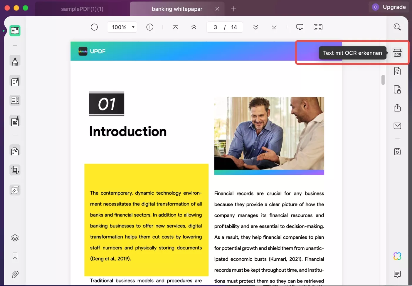 Das OCR-Tool aufrufen und die Layout-Eigenschaften eingeben