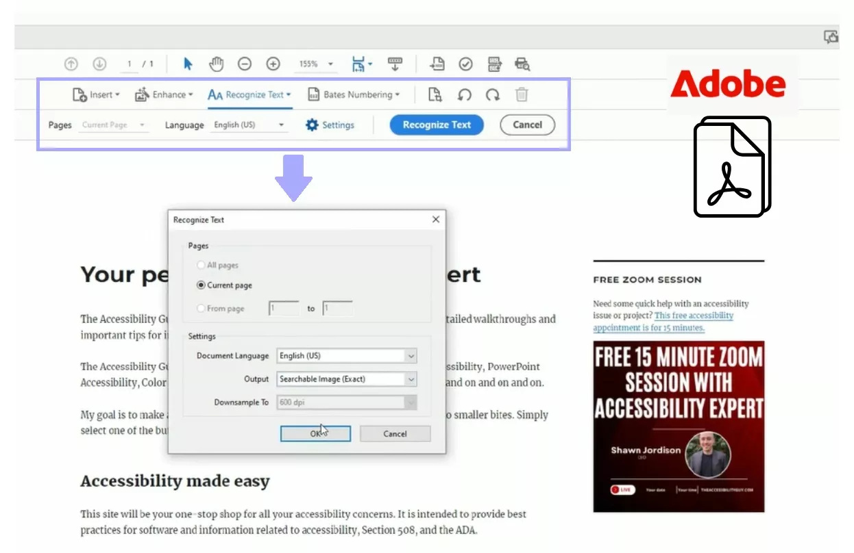 recognize text feature in adobe acrobat pro