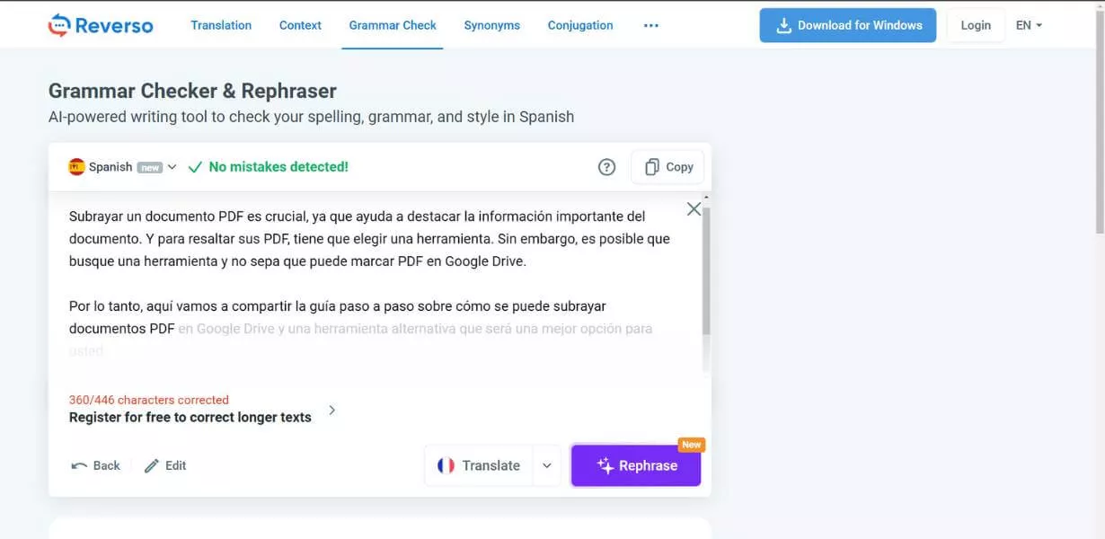 reverso corrector gramatical español