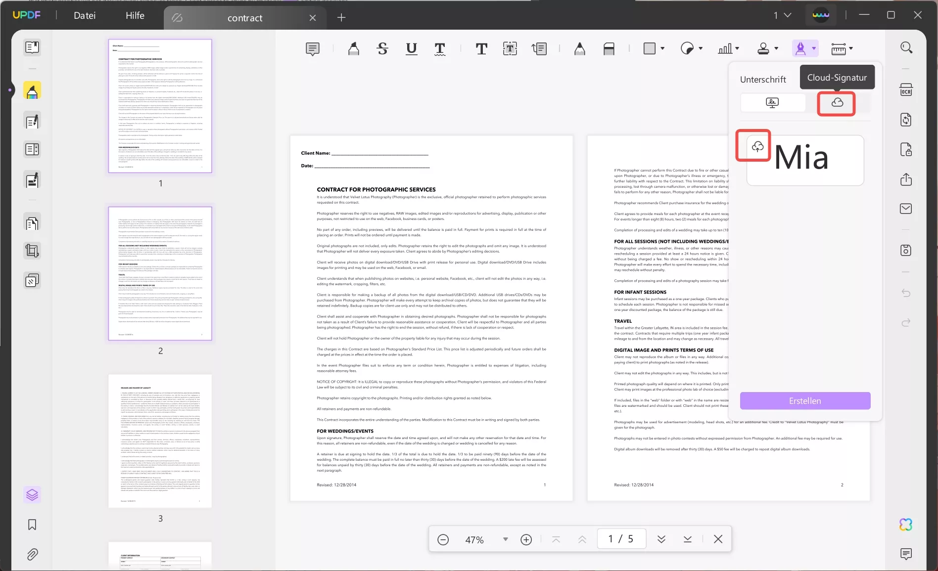 Laden Sie die Signatur in die UPDF-Cloud unter Windows hoch.