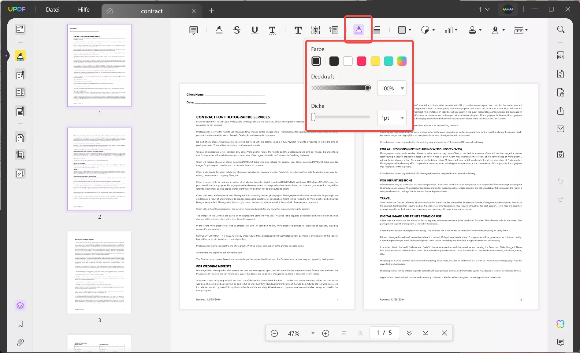 Signatur mit dem Bleistift-Tool von UPDF erstellen