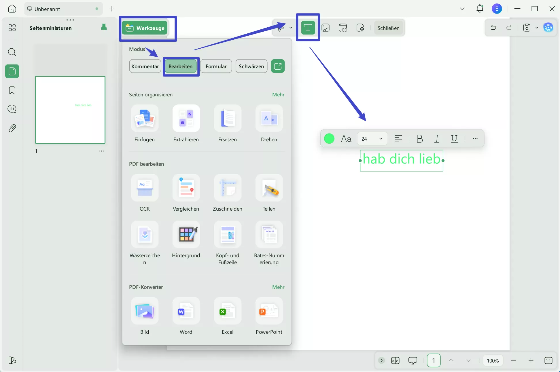 Wählen Sie „Text“ aus, um mit UPDF neuen Text hinzuzufügen