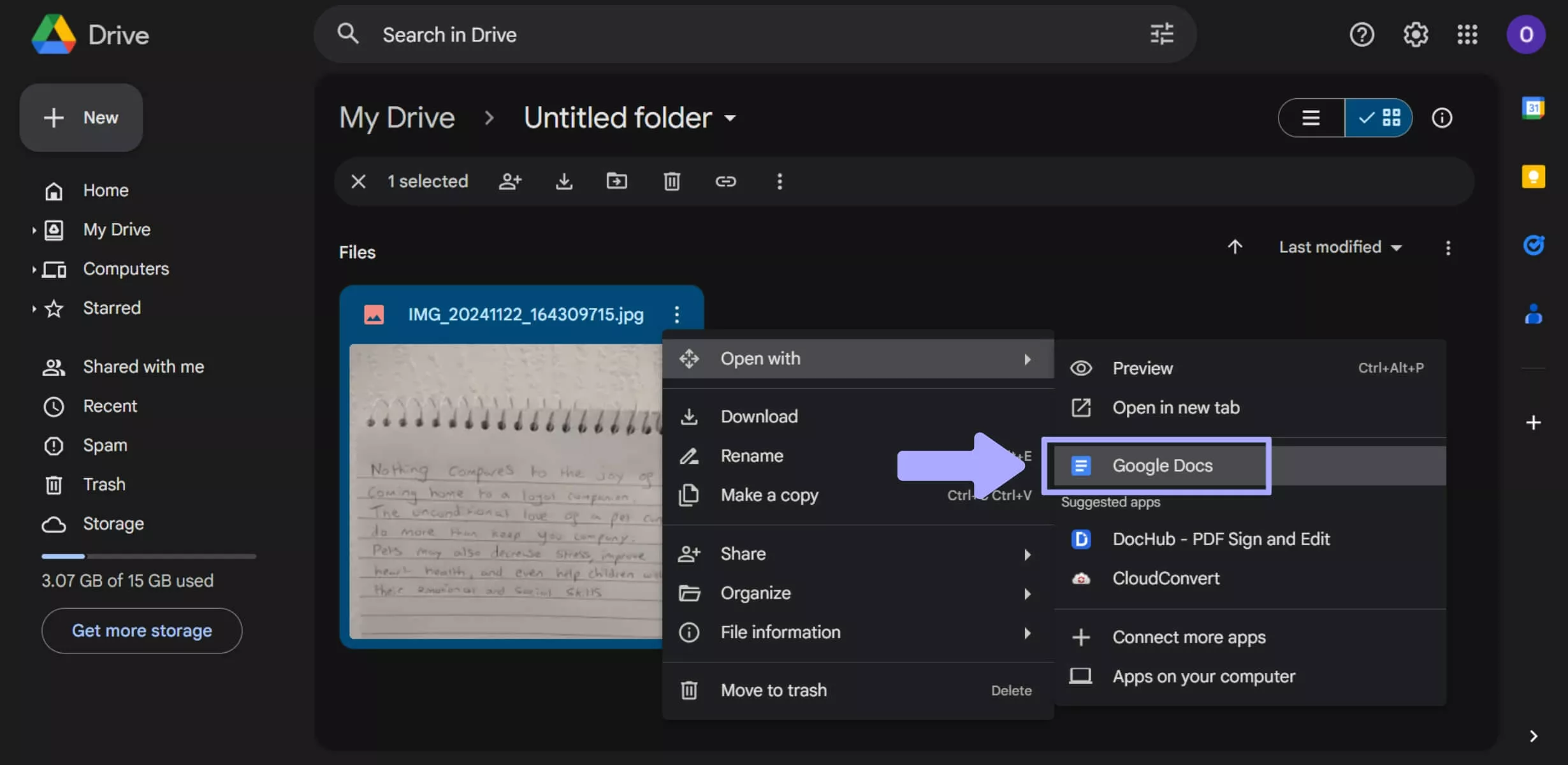 use google docs ocr handwriting tool