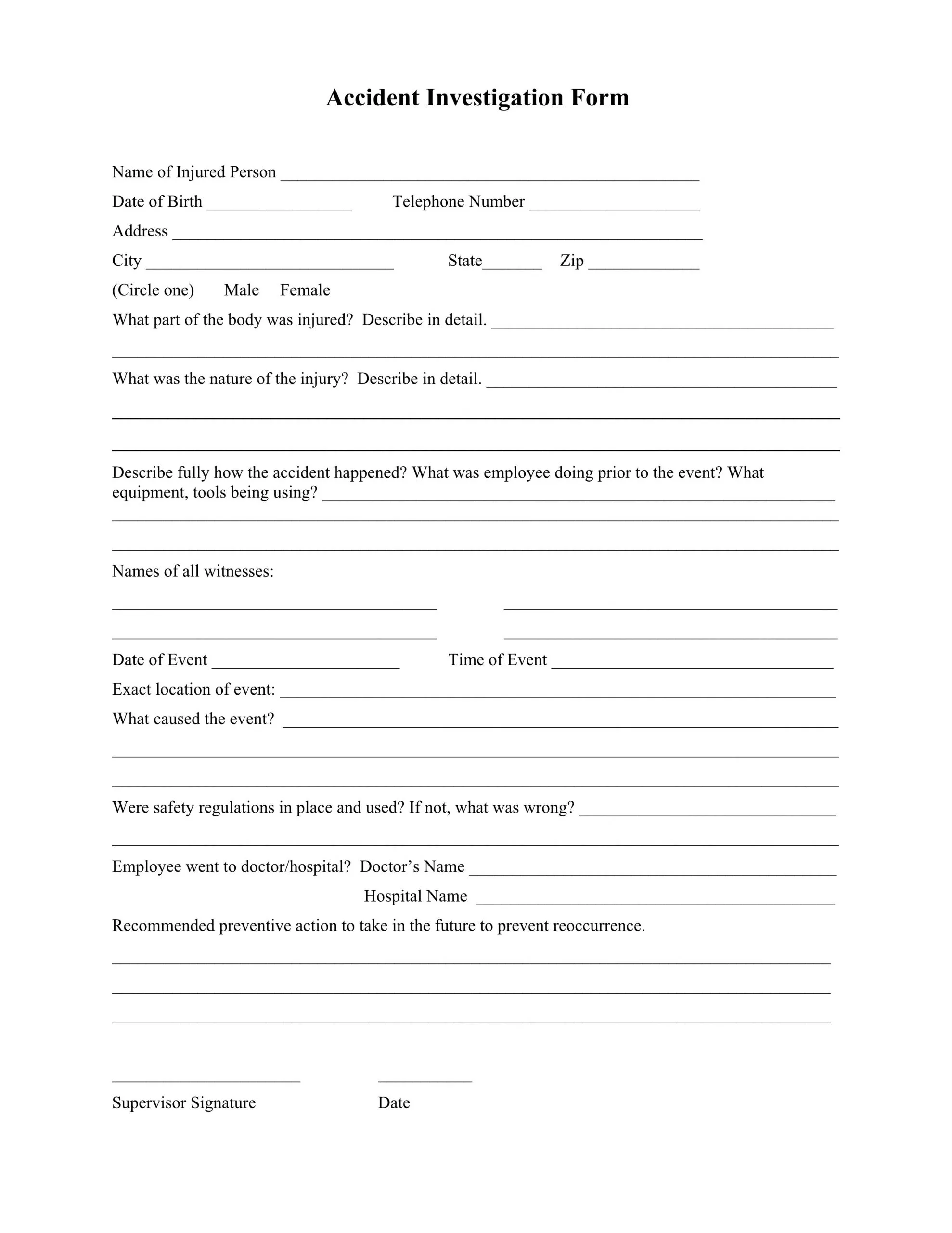 Formular zur Unfalluntersuchung