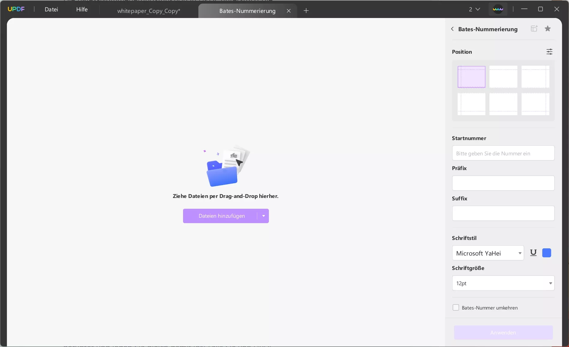 Bates-Nummerierung in PDF mit UPDF hinzufügen