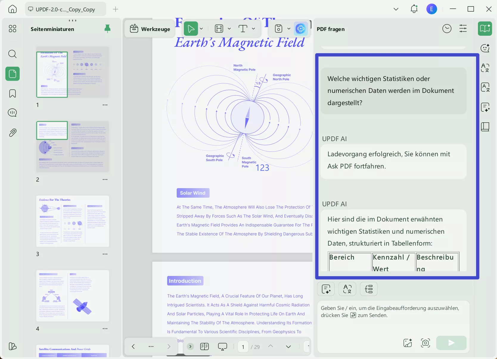 Tabelle UPDF analysieren