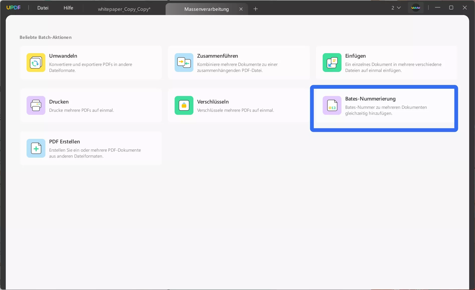ates-Nummerierung in UPDF