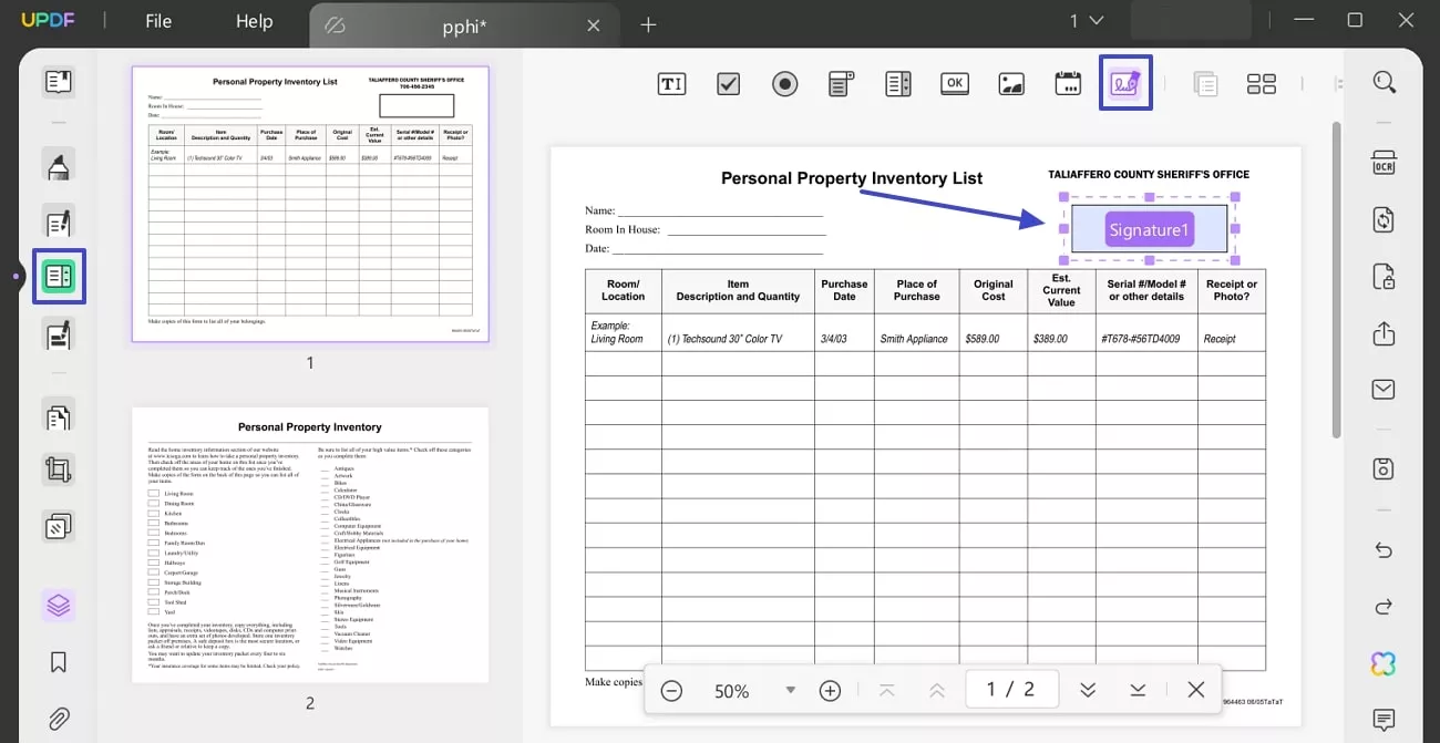 access digital signature prepare form feature