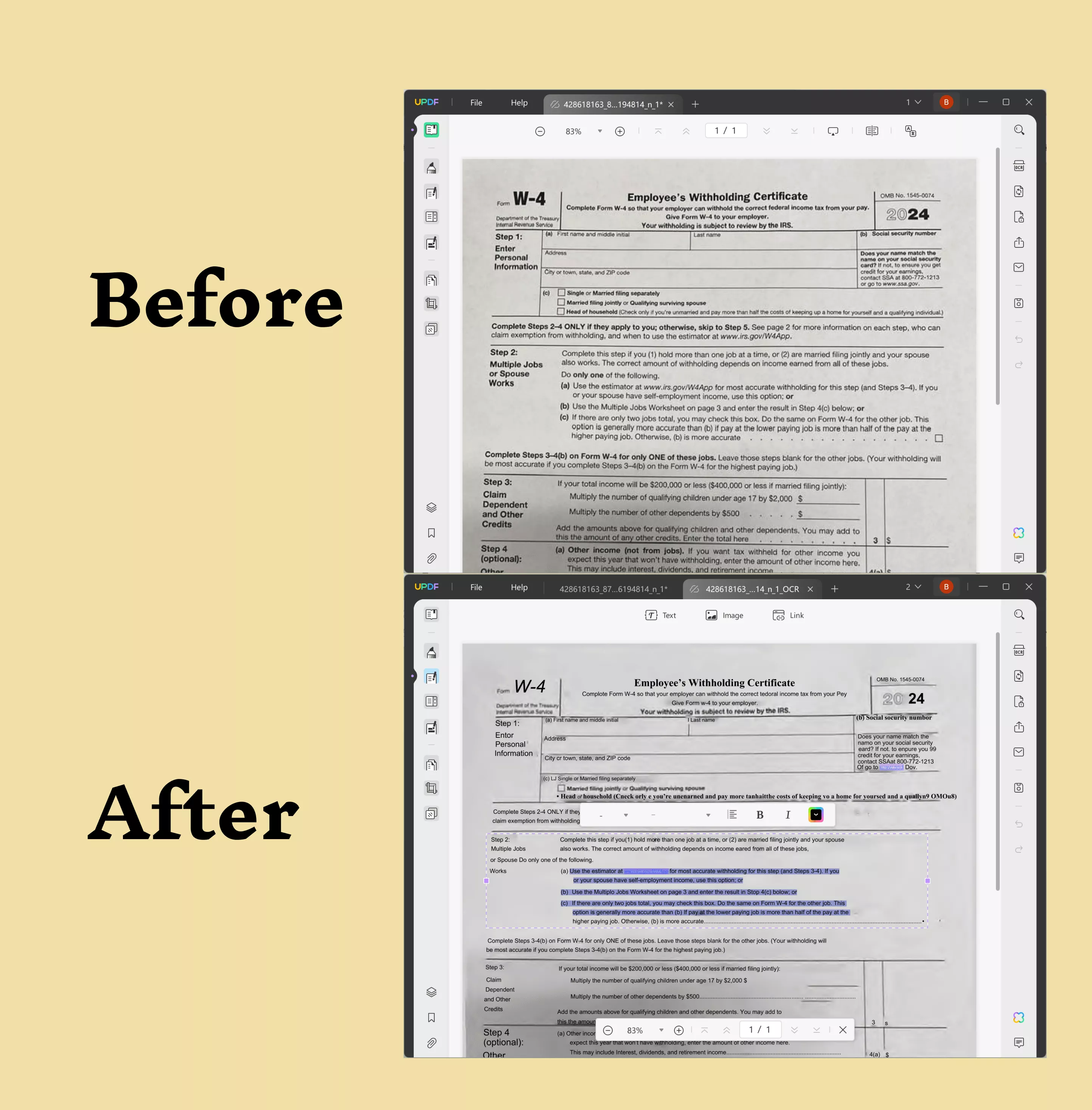 before and after OCR
