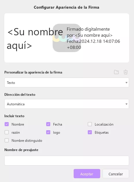 configurar apariencia de la firma