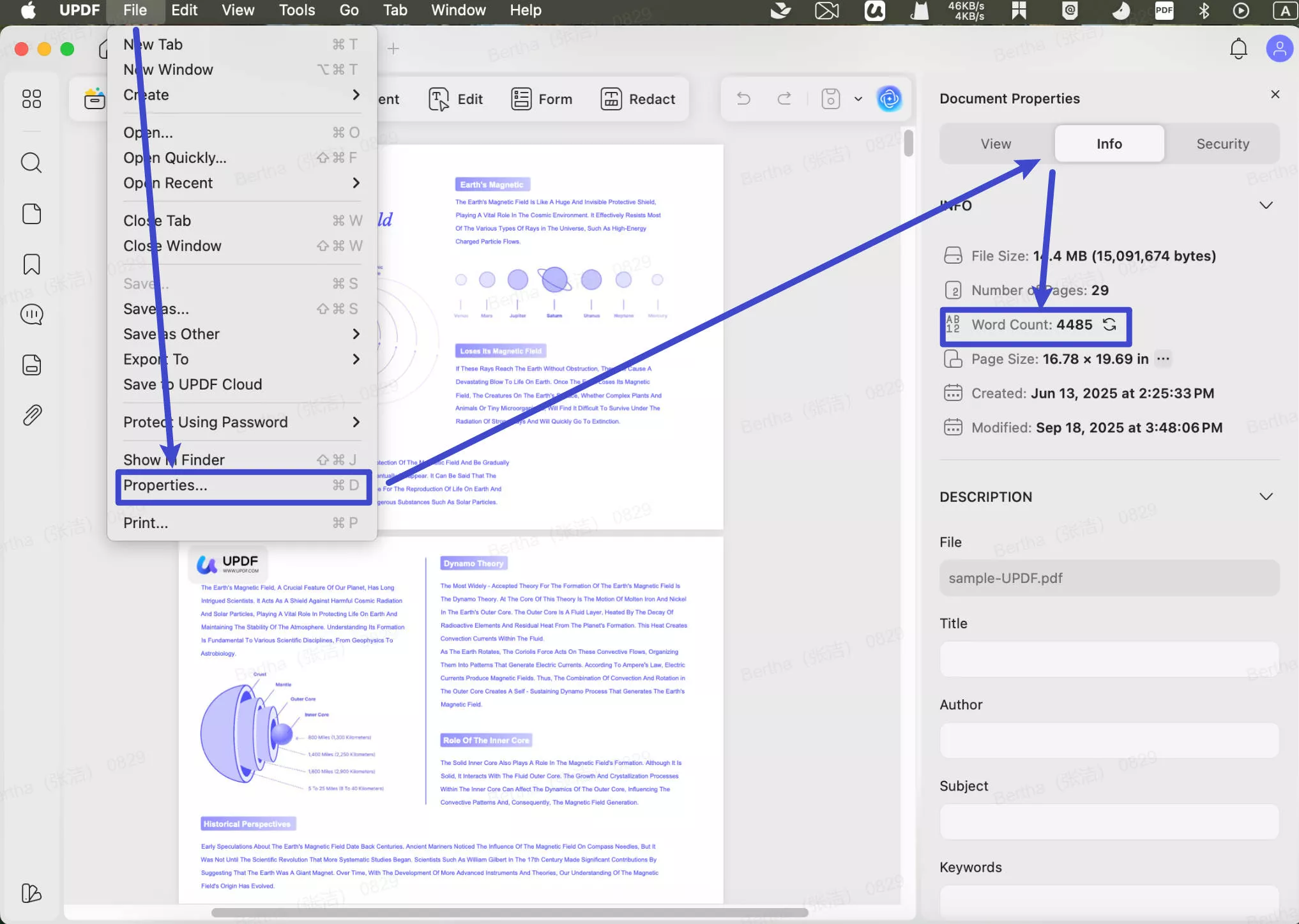 count word in PDF using UPDF for Mac
