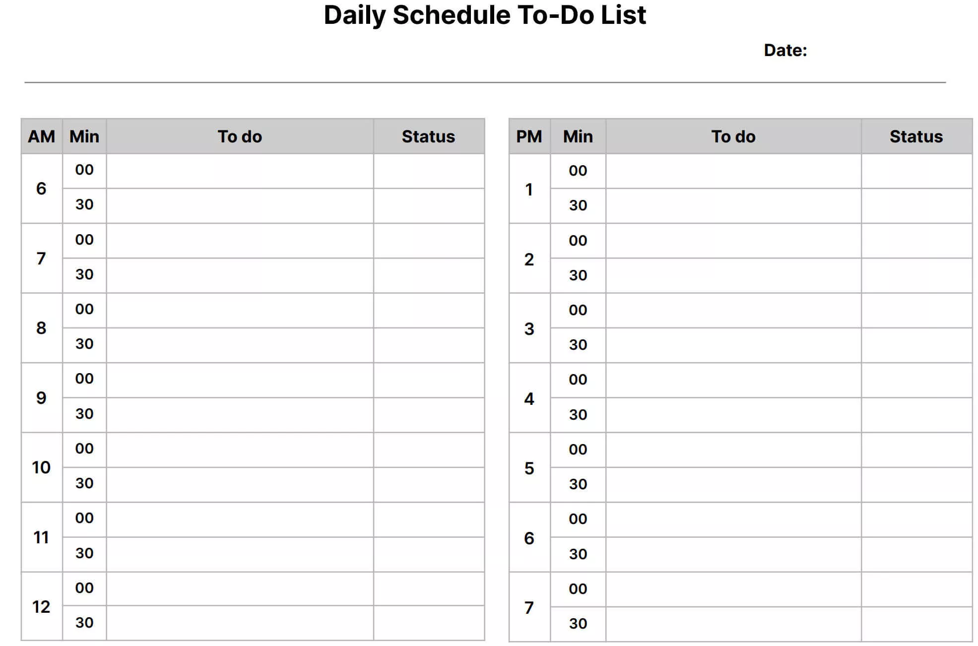 daily checklist form