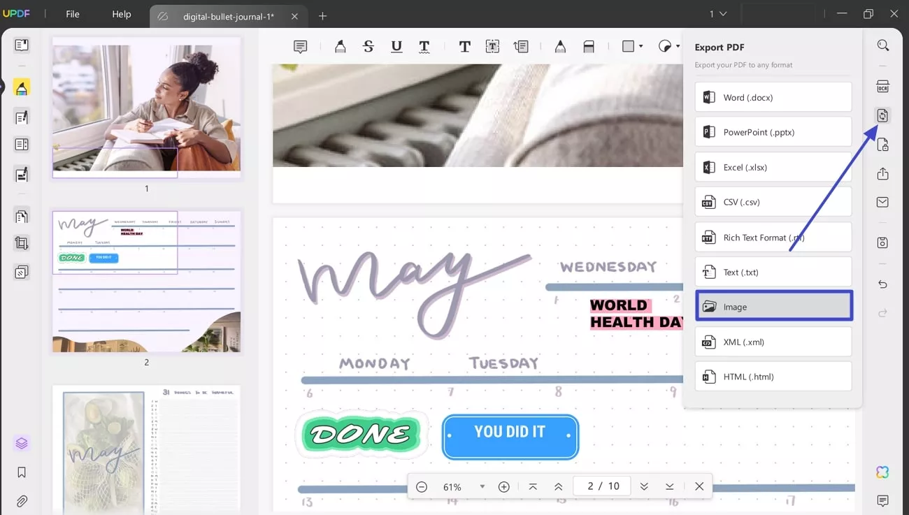 export pdf in image format