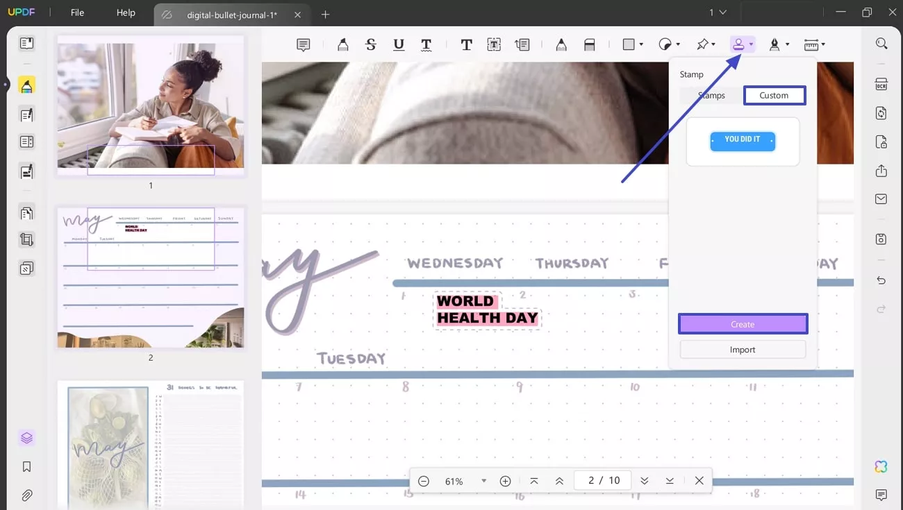 insert stamp in journal