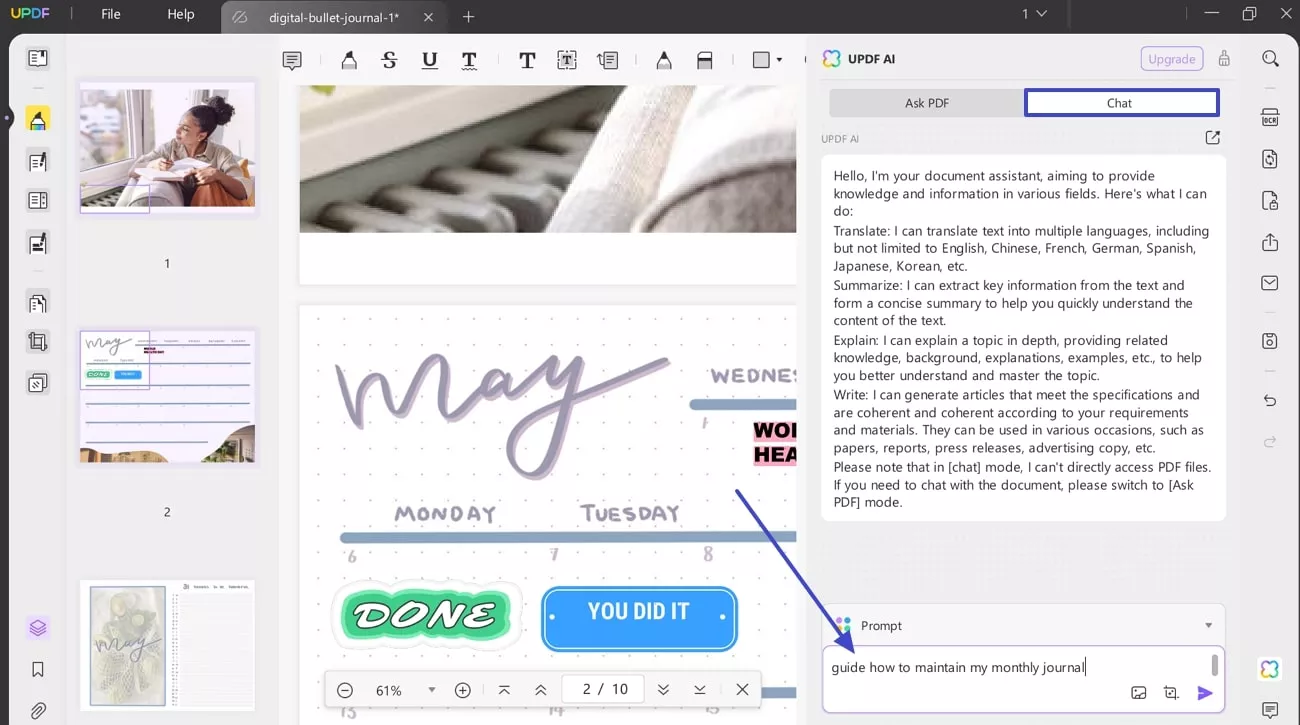 enter prompt to chat with ai