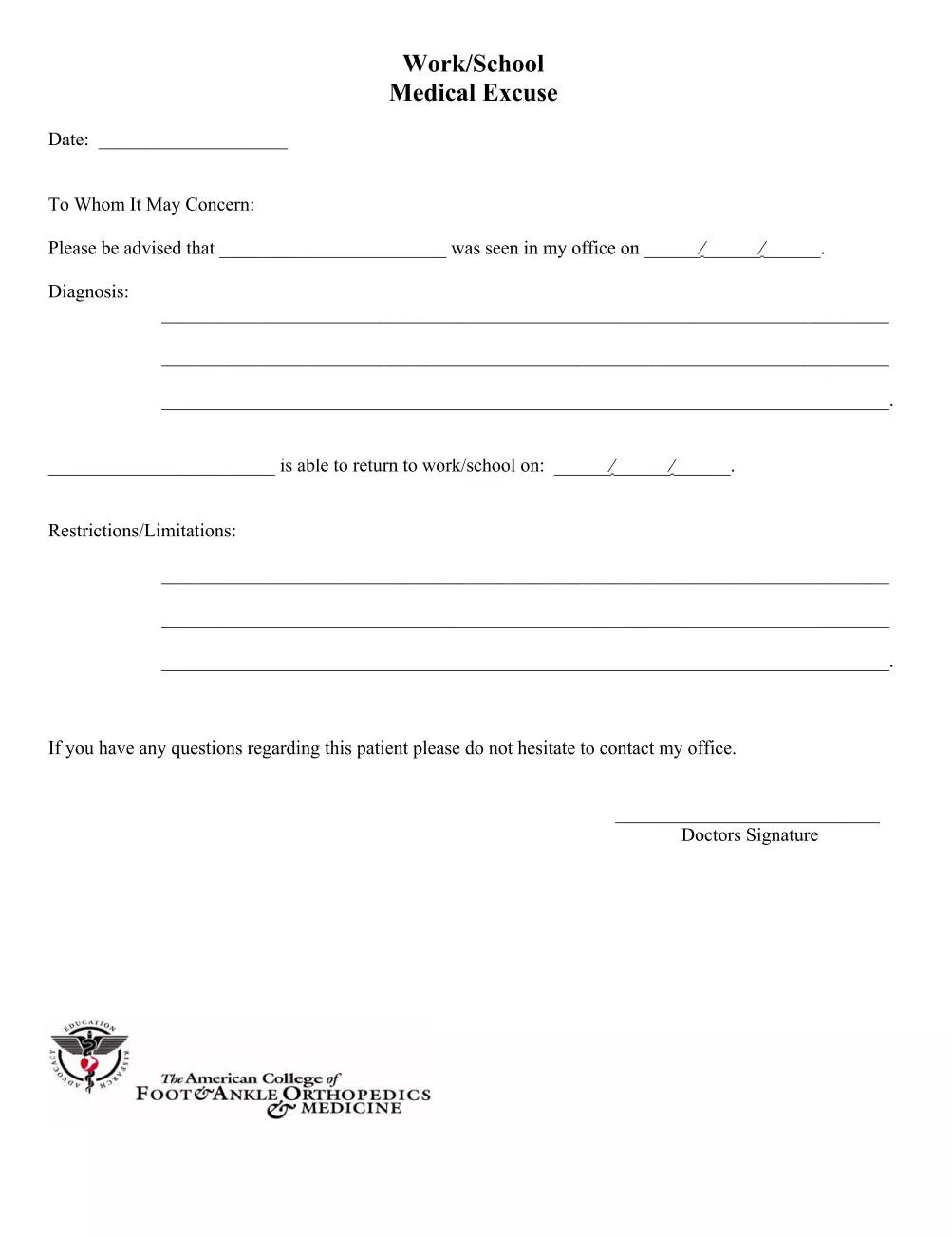nota médica para el trabajo/la escuela