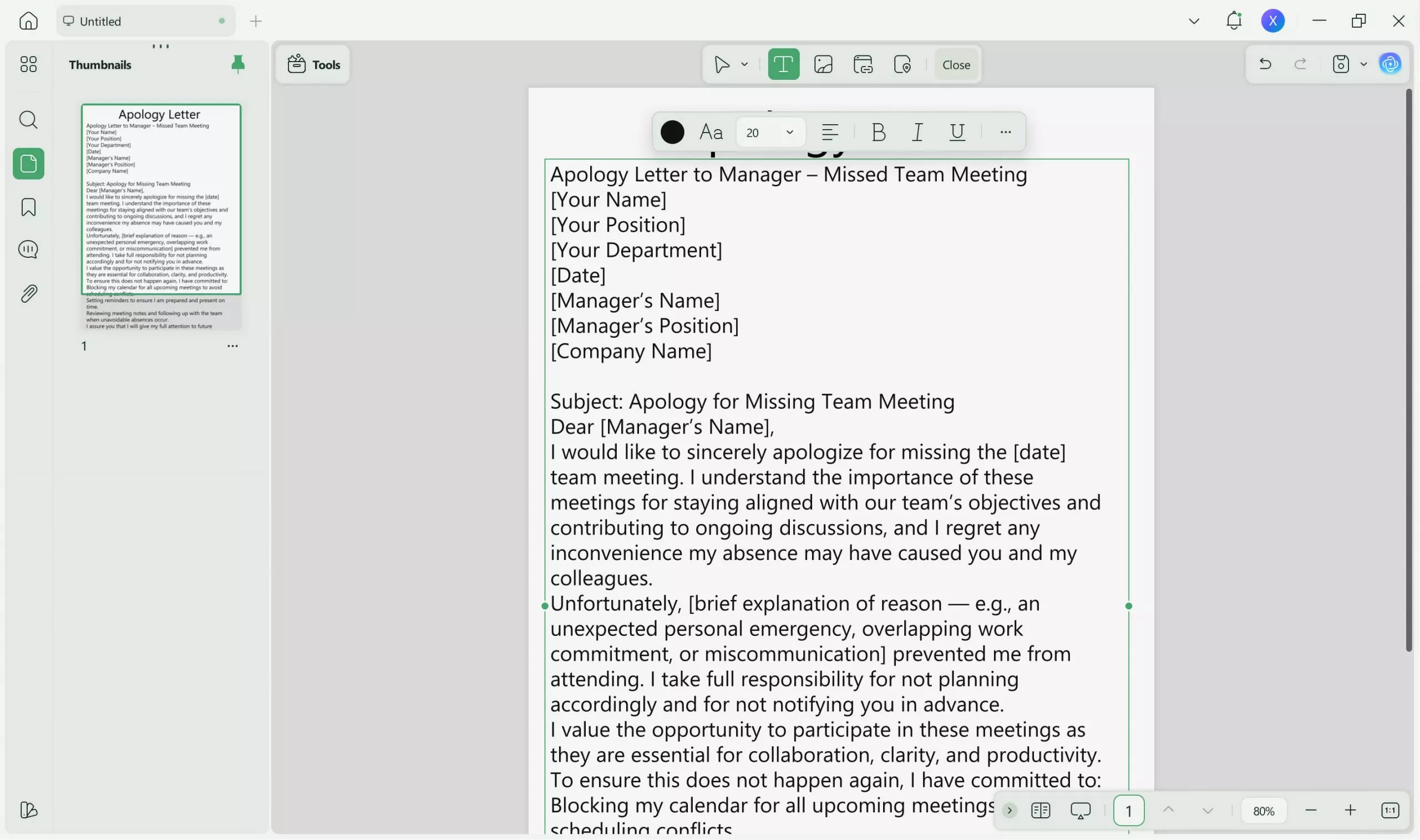 generate apology letter using UPDF AI