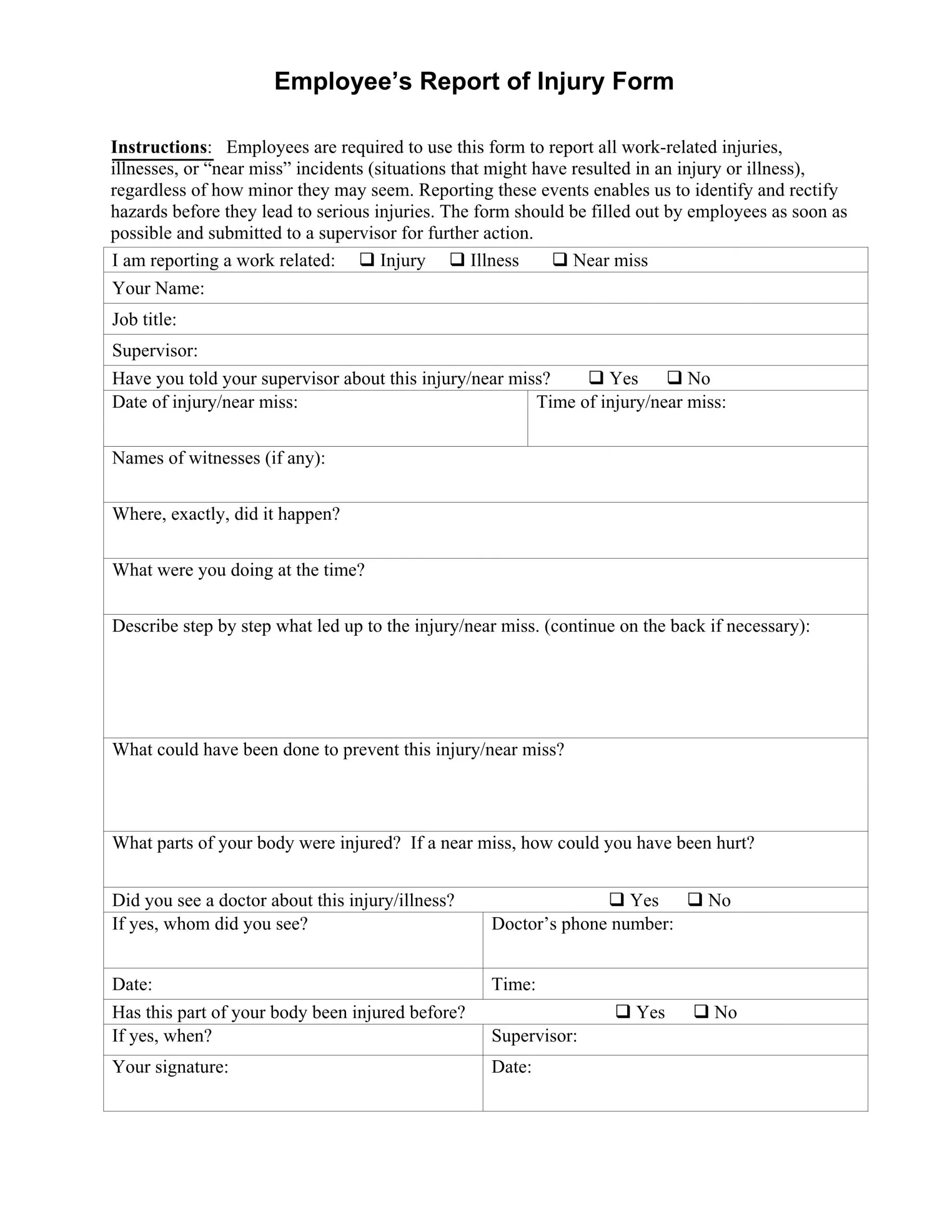 Formular zur Meldung von Verletzungen von Mitarbeitern