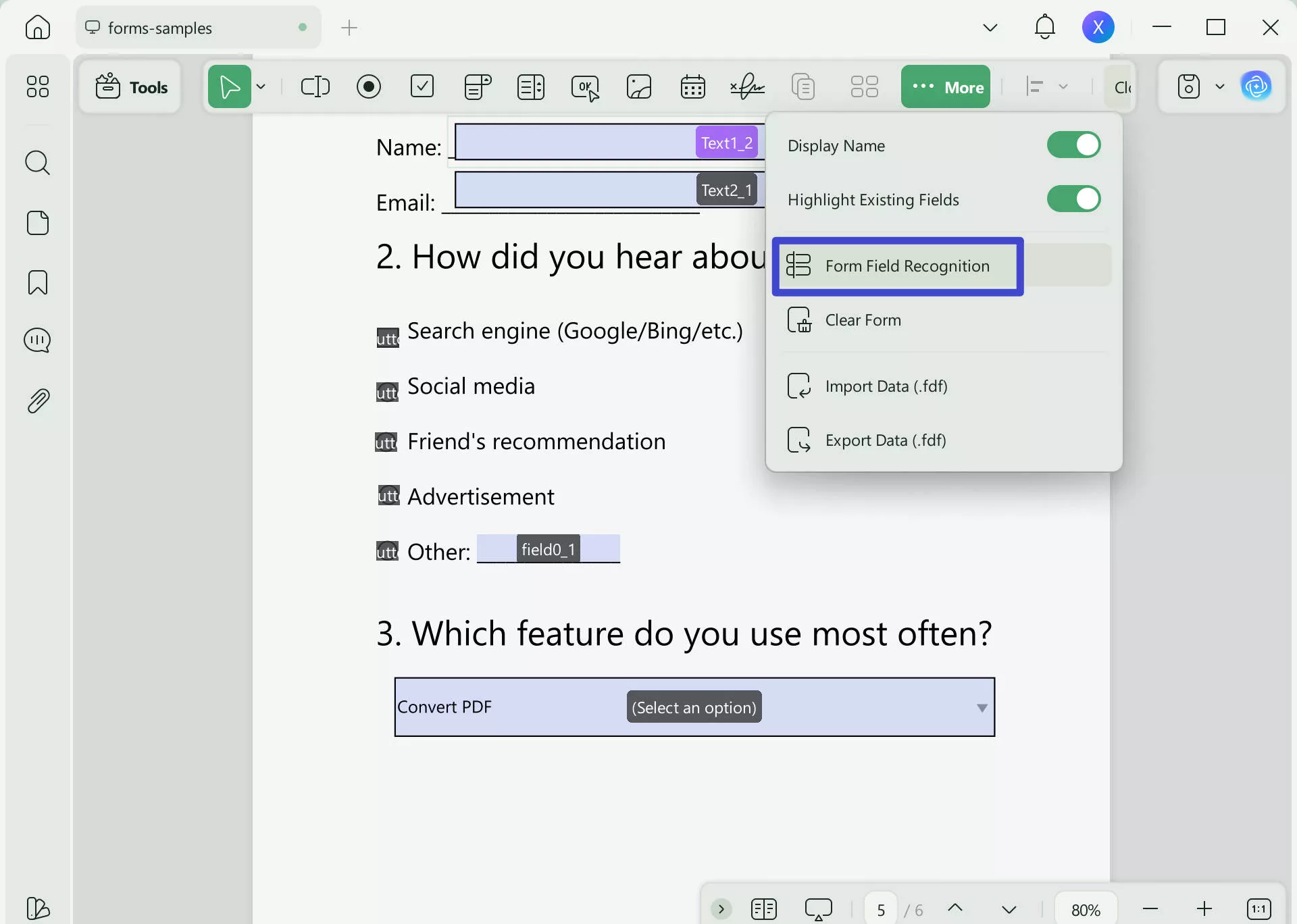 enable form field recognition