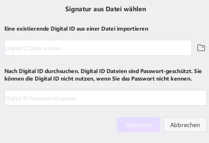 Digitale Signatur importieren