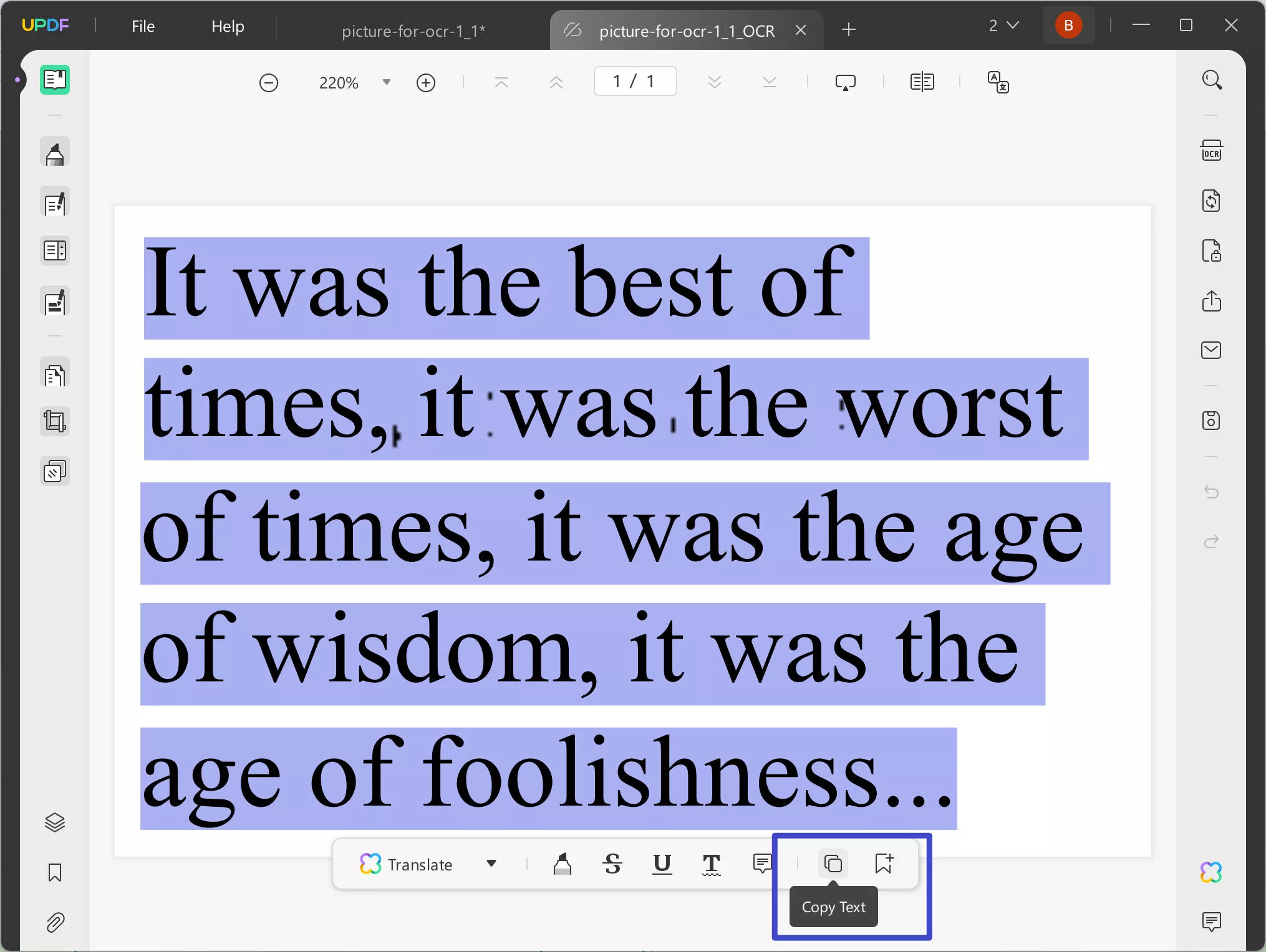 extract text updf windows
