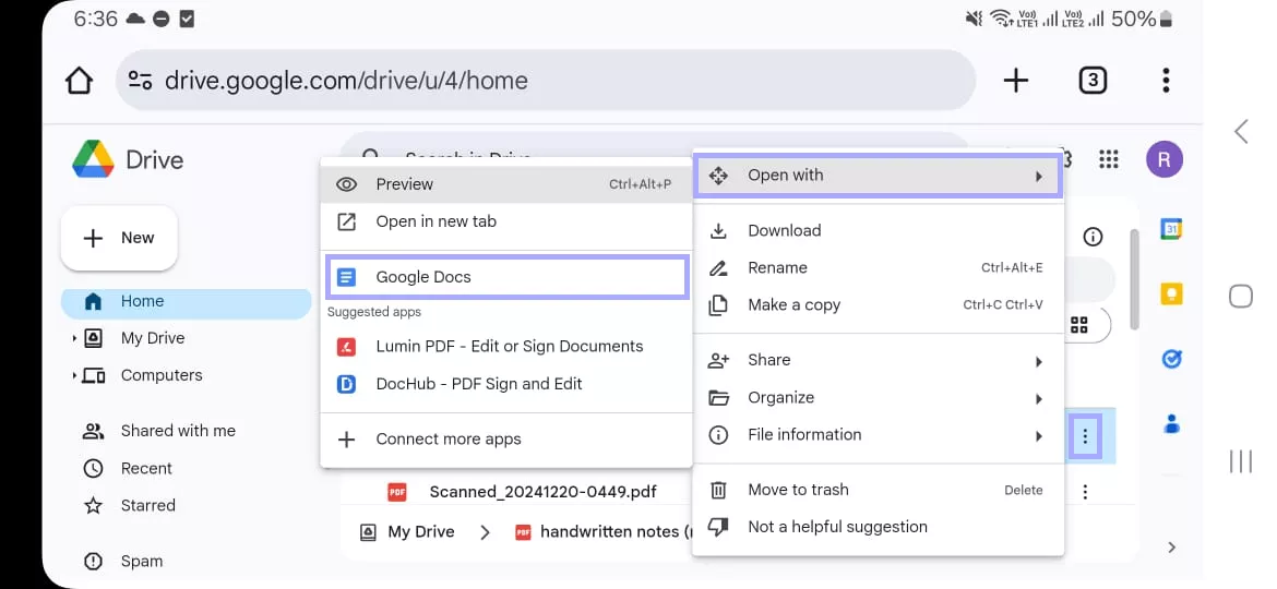 open the file with google docs