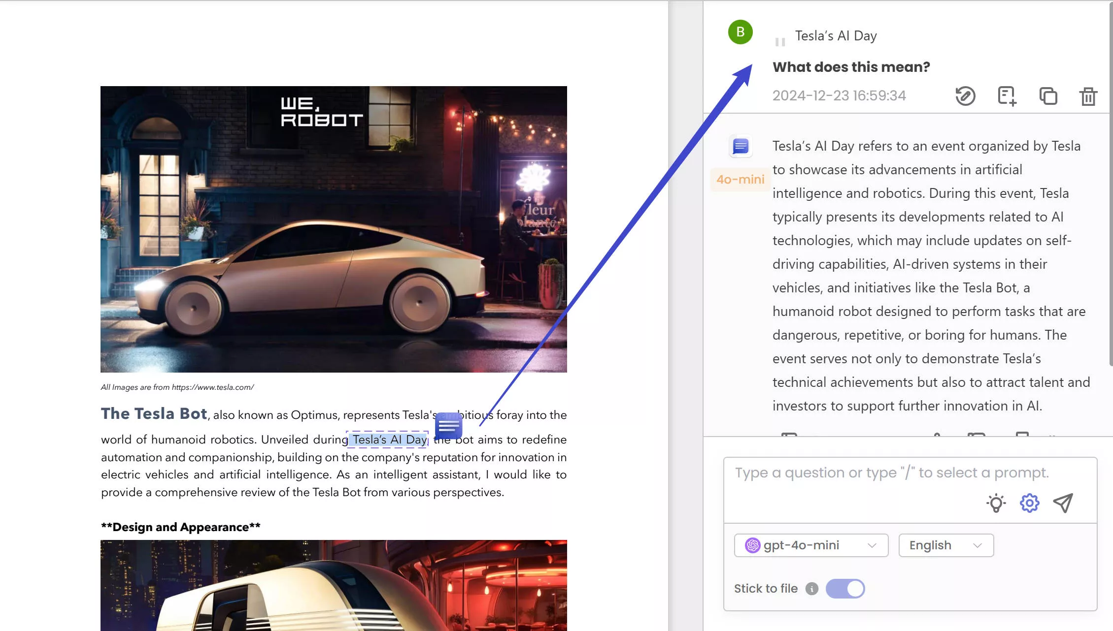 PDFChat select to ask feature