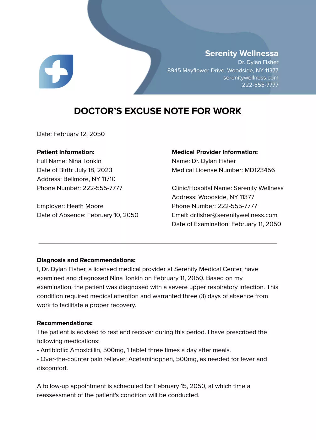 nota médica prellenada de un verdadero doctor para el trabajo