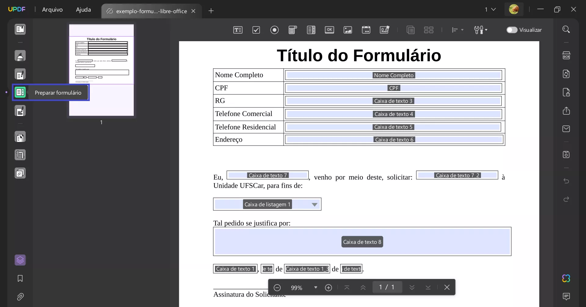 Converter PDF em Formulário Preenchível