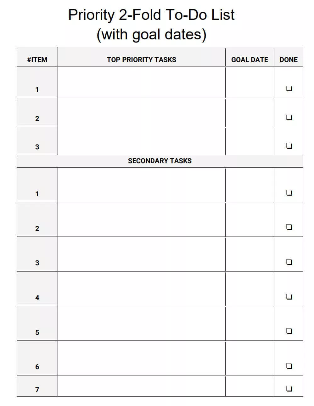 prioritized task checklist form