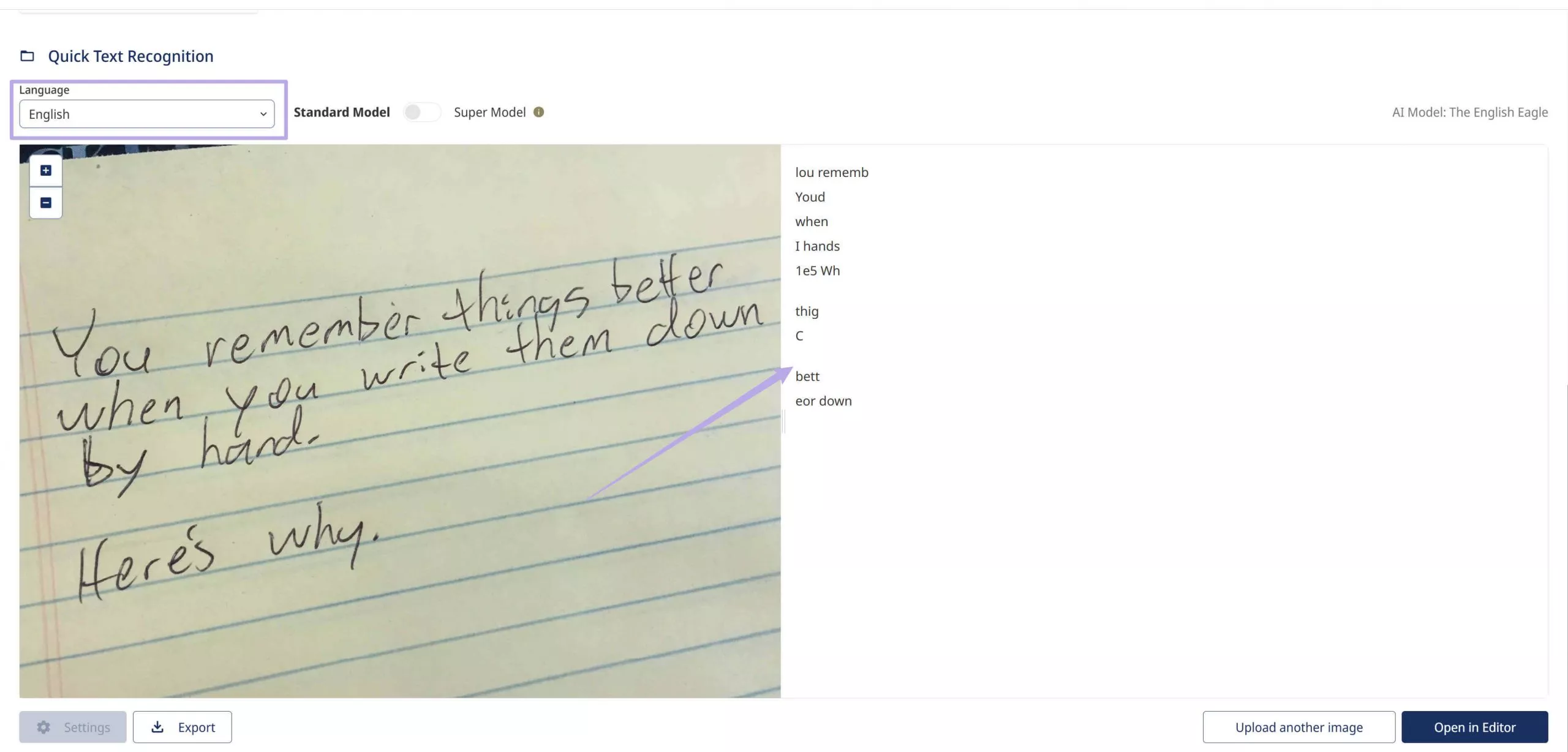 Ergebnis der schnellen Texterkennung transkribus