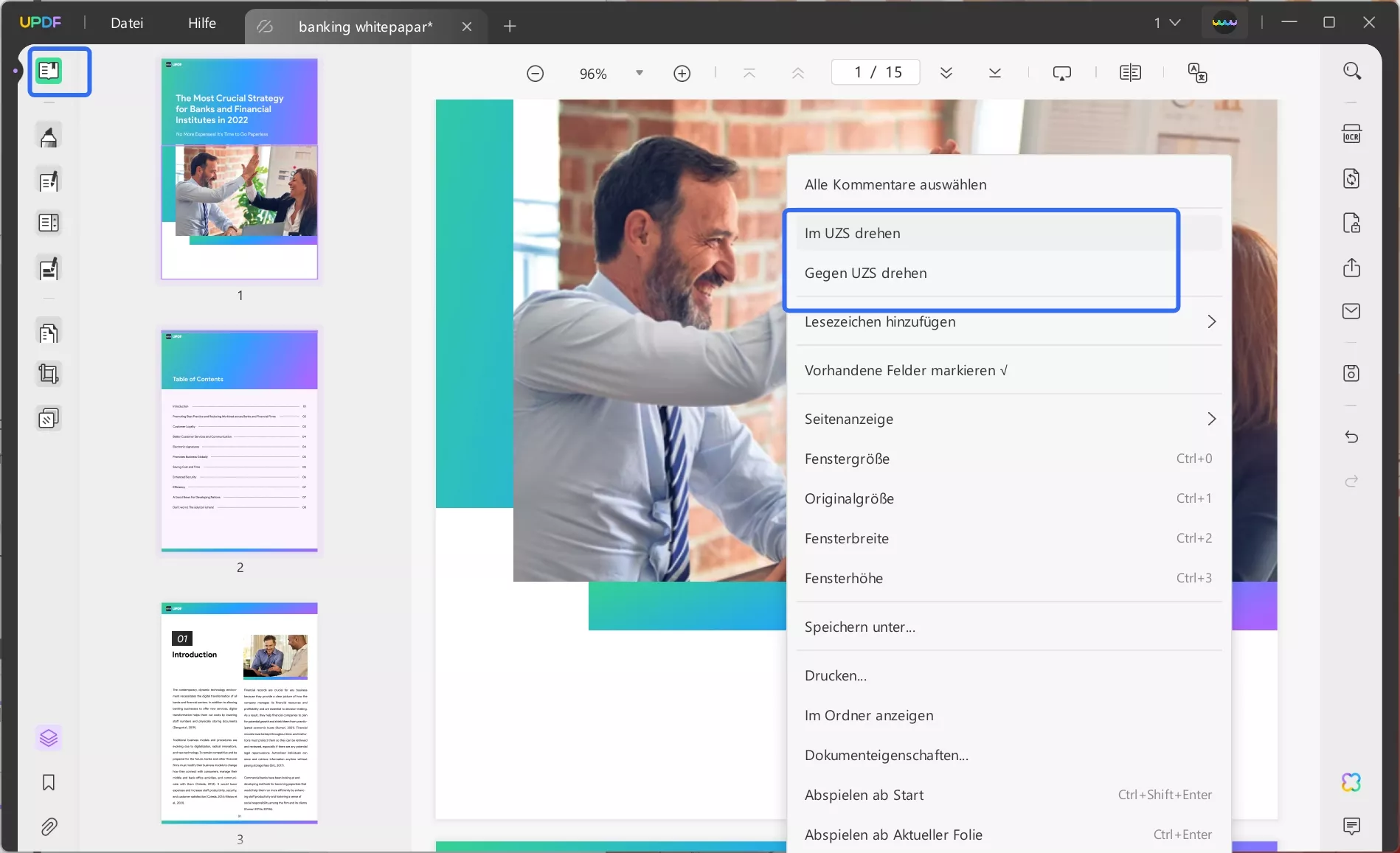 Drehen Sie eine einzelne Seite mit einem Rechtsklick.