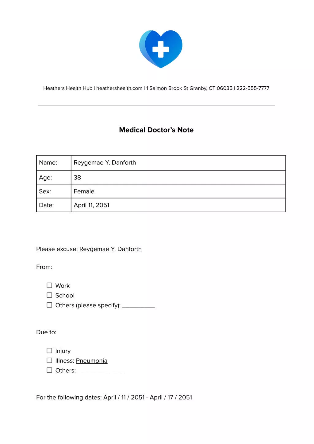 Nota médica simple para el trabajo