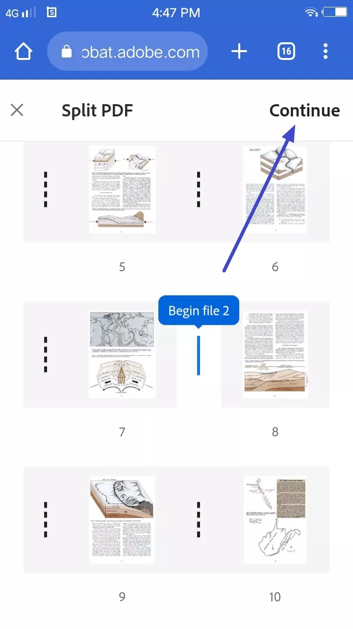 use continue after choosing splitting point