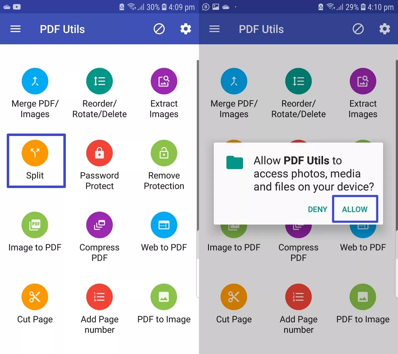 locate split feature and allow access