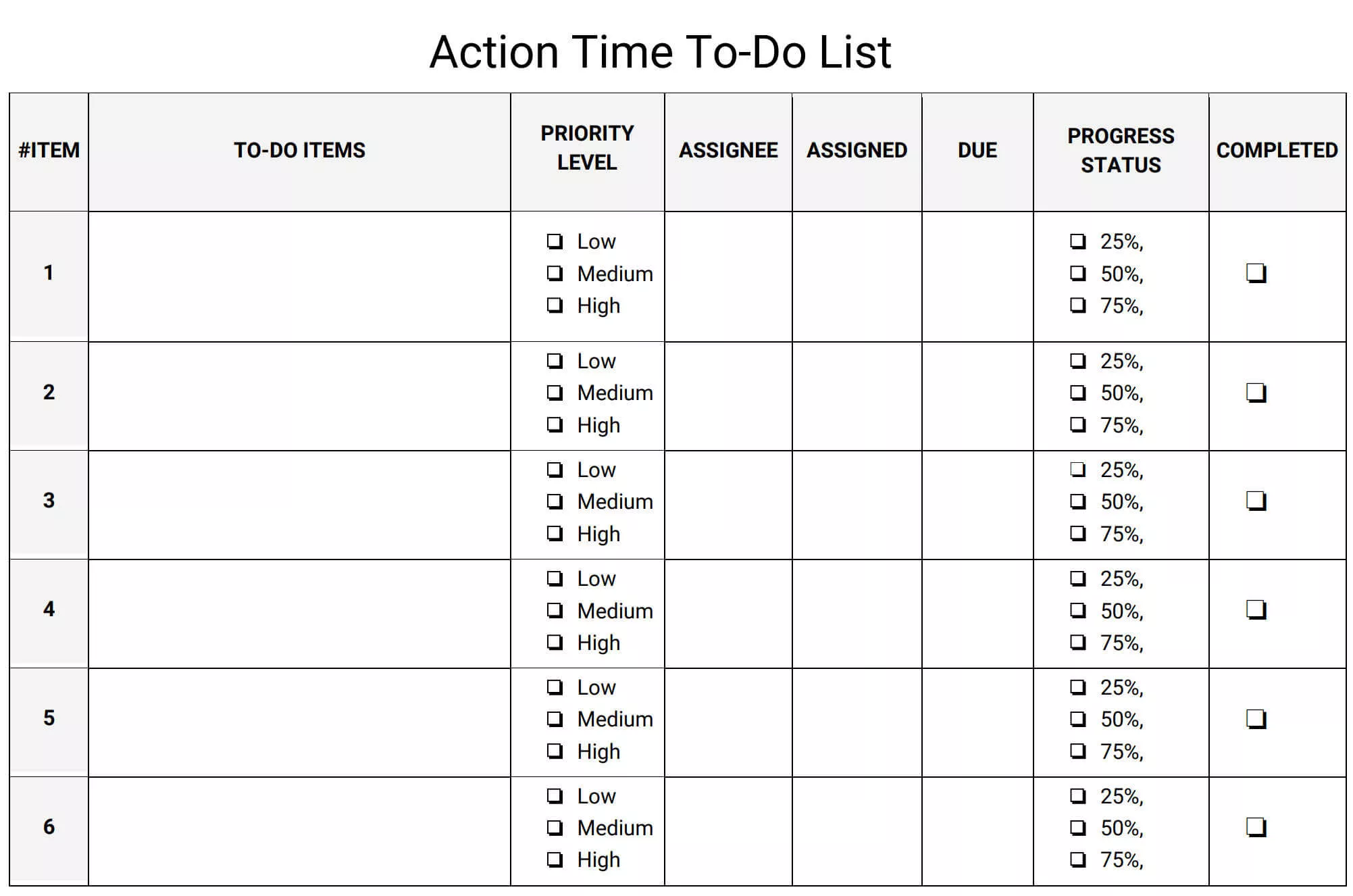 team task checklist form