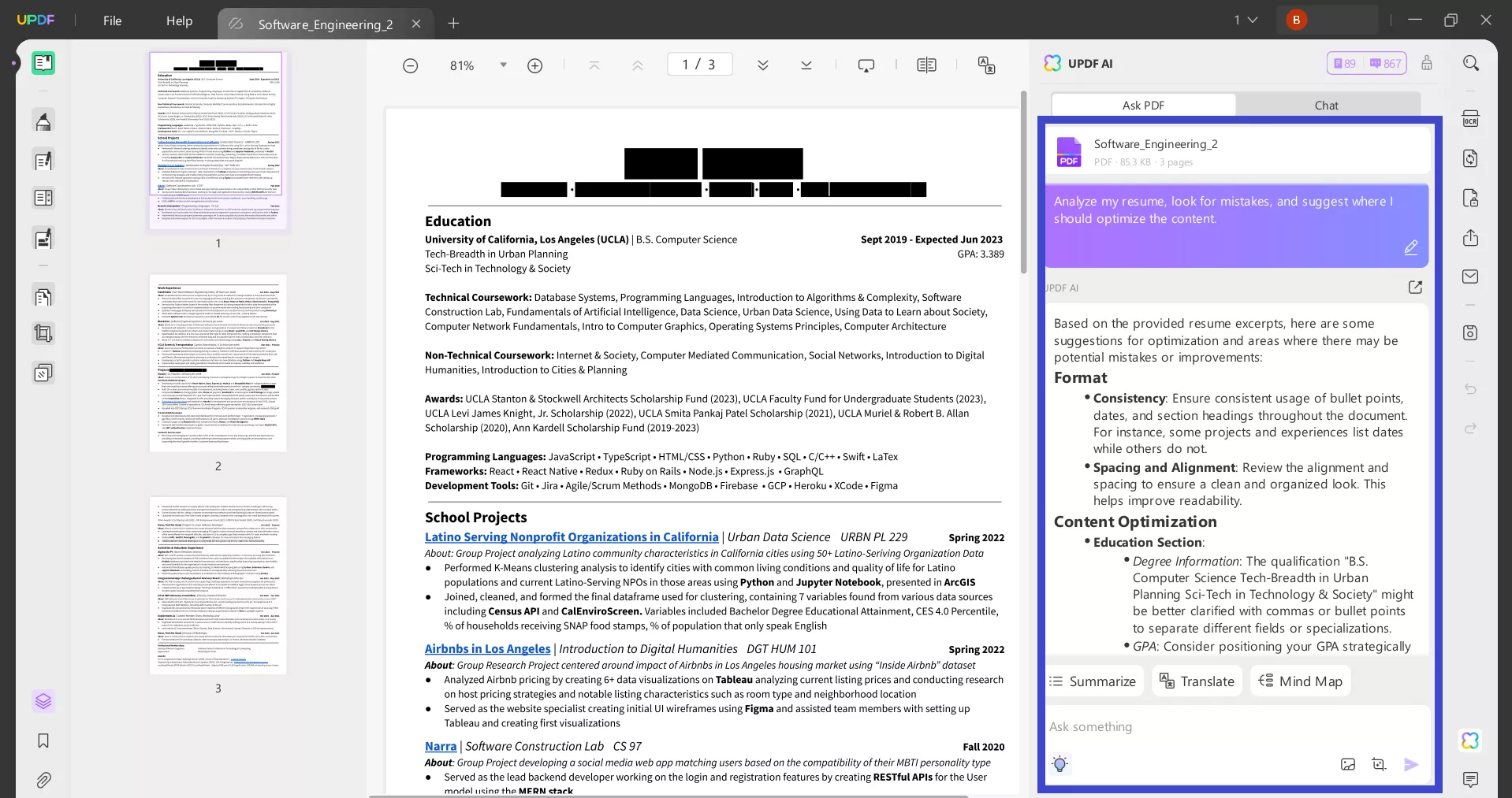 analyze your resume with UPDF AI