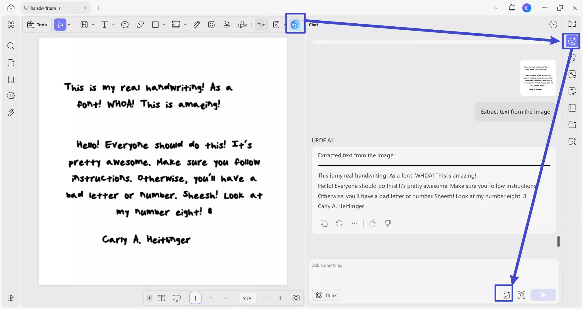 updf for pc recognize handwritten text
