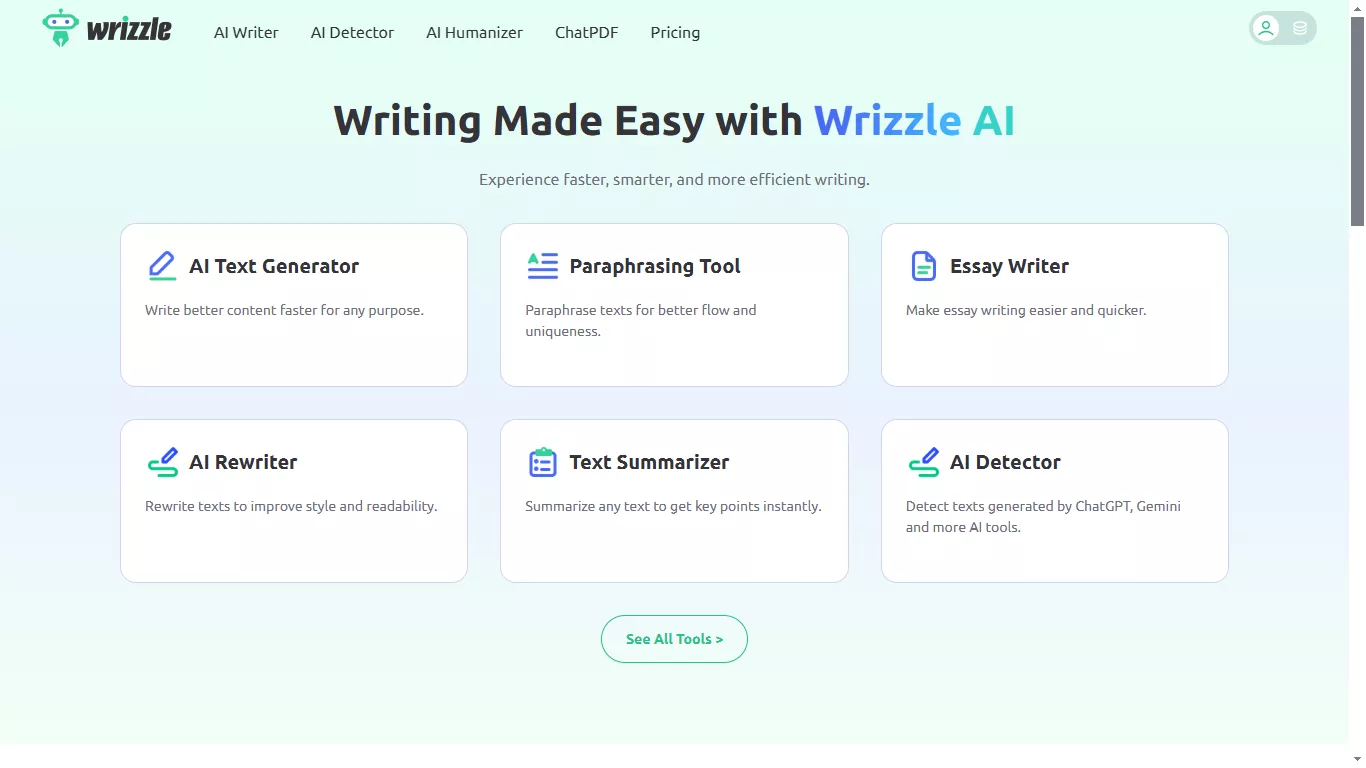 interface d'intelligence artificielle de Wrizzle