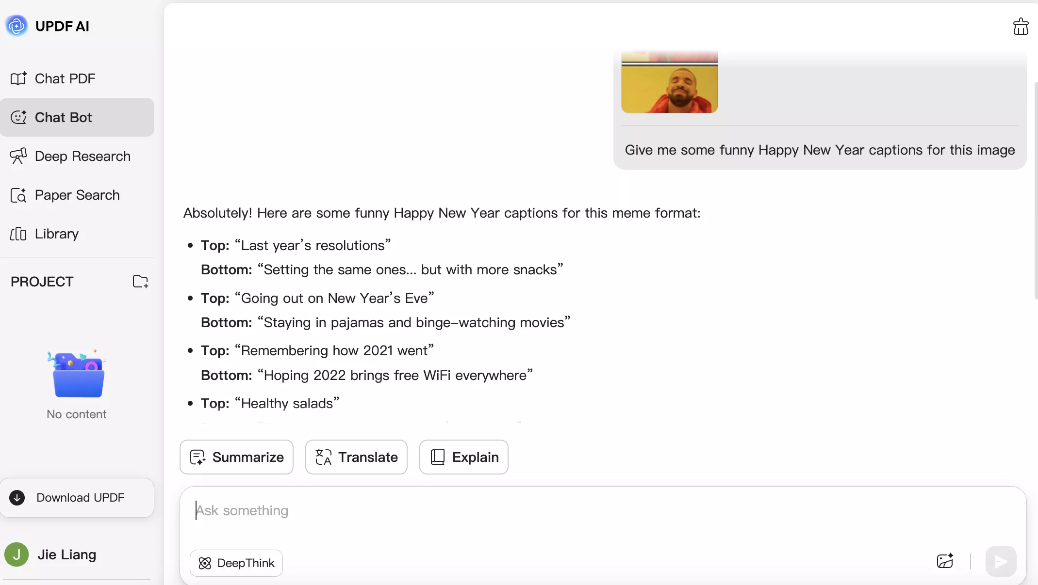 generate funny new year memes with updf ai online