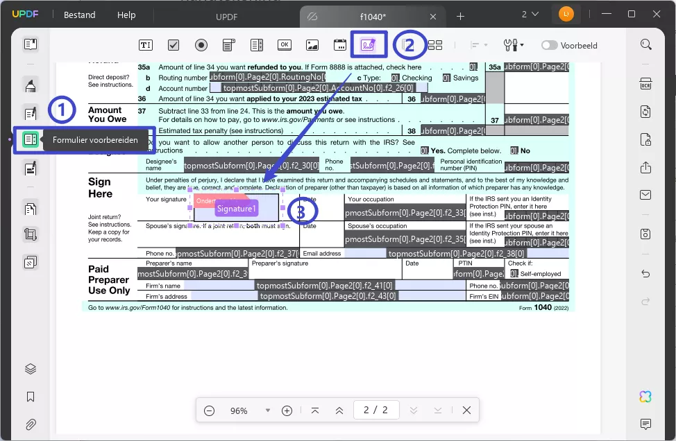 handtekeningveld toevoegen updf windows