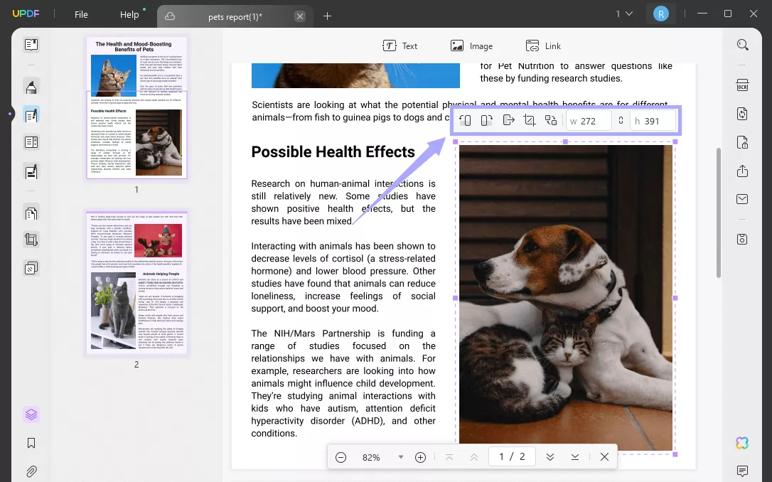 adjust pdf image in updf